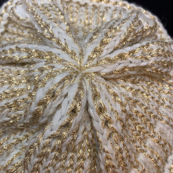 C.C. Womens beanie / Skully ivory and gold metallic cable knit hat - Picture 6 of 8